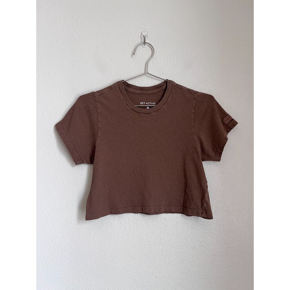 SET ACTIVE Cotton Crop Tee in Brown Size XS